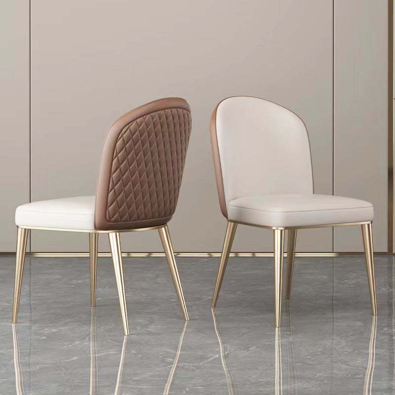 Nordic Curved Leather Tapered Leg Dining Chair — White & Brown