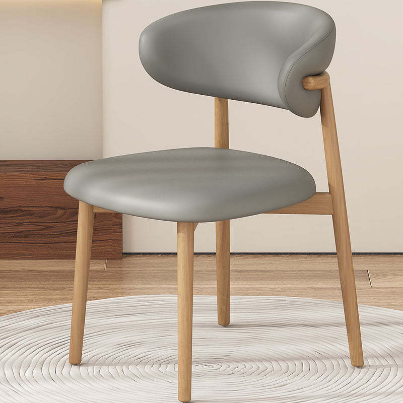 Minimalist Curved Iron Leather Chair — Light Gray