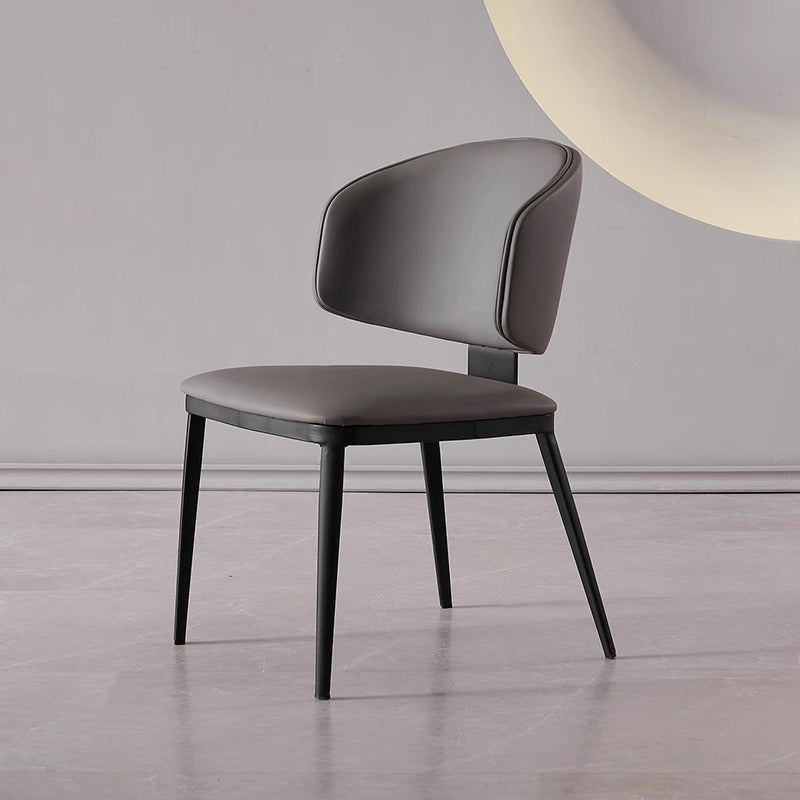 Minimalist Microfiber Leather Steel Dining Chair — Gray