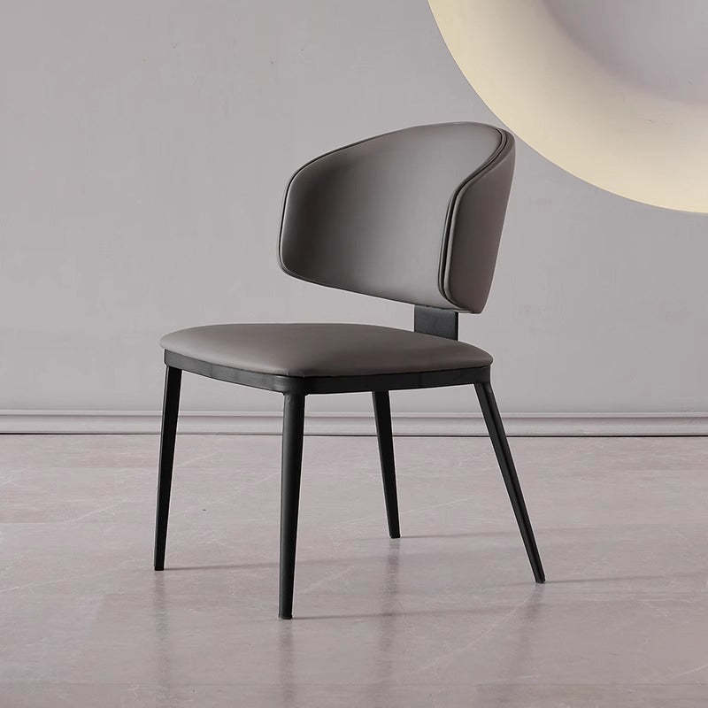 Minimalist Microfiber Leather Steel Dining Chair — Gray