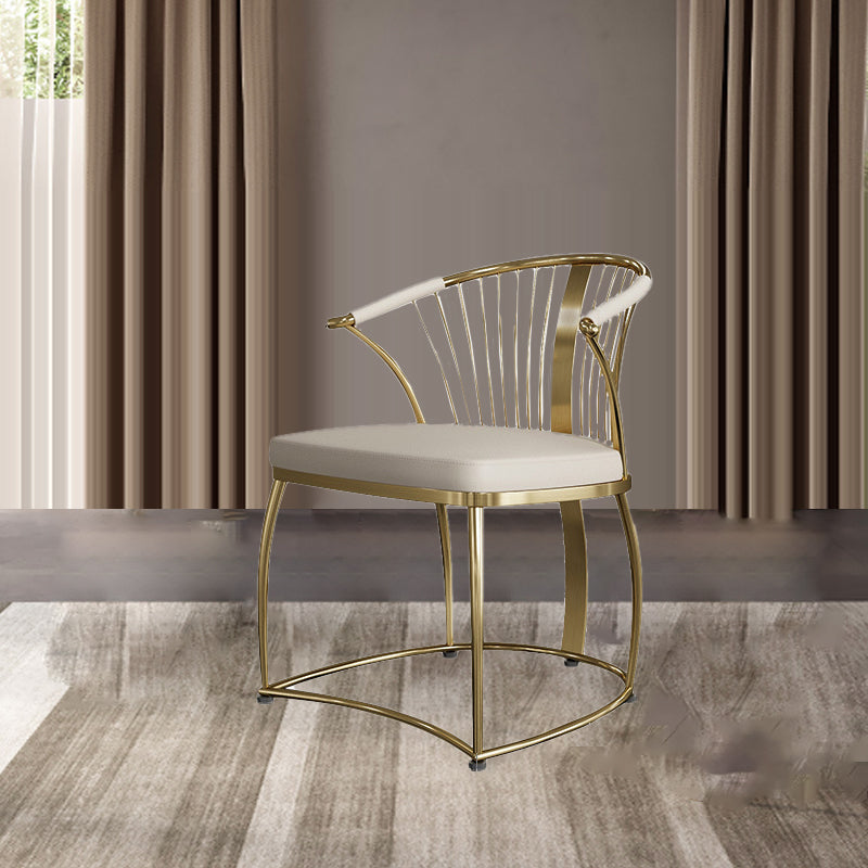 Contemporary Curved Steel Leather Chair — Gold