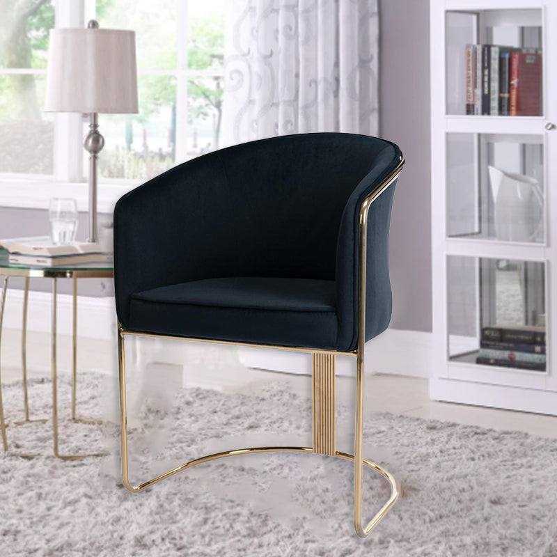 Modern Half-Round Curved Leather Metal Dining Chair — Black