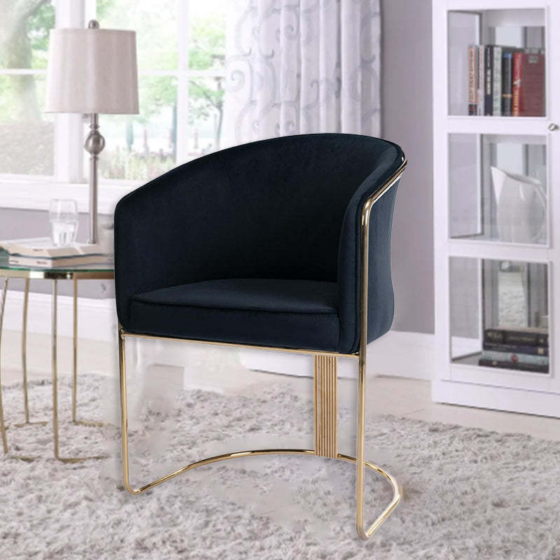 Modern Half-Round Curved Leather Metal Dining Chair — Black