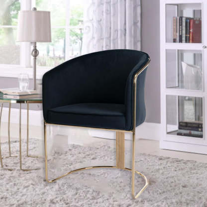 Modern Half-Round Curved Leather Metal Dining Chair — Black