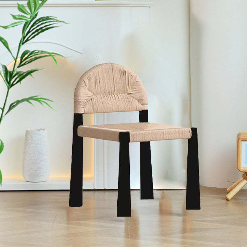 Vintage Square Wood Rattan Armless Chair — Black