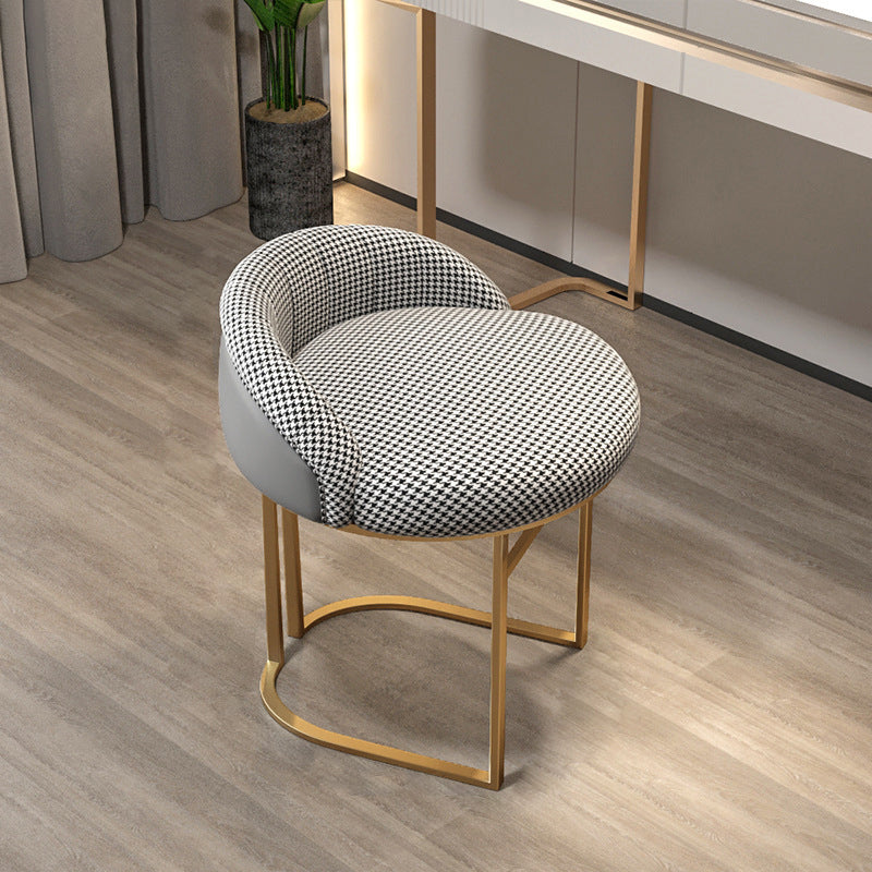 Nordic Round Iron Leather Vanity Stool — Gray