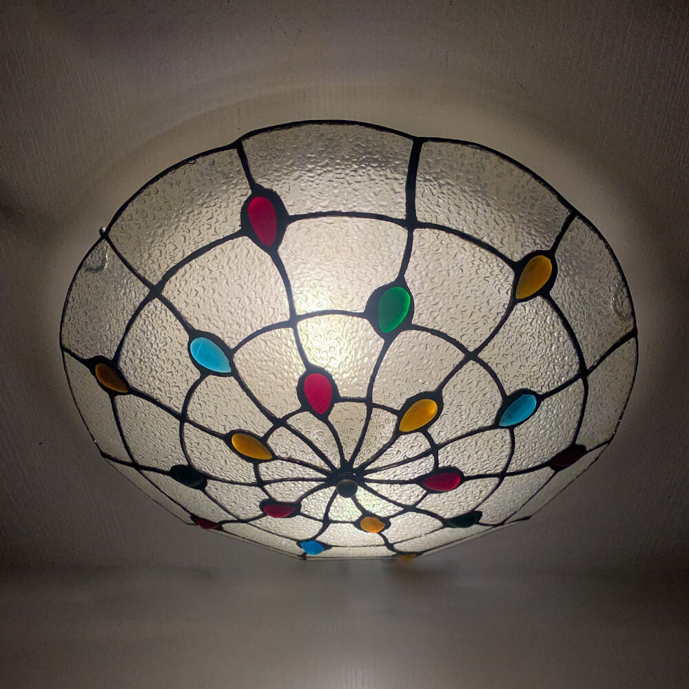 Traditional Tiffany Shell Bead Stained Glass Flush Light