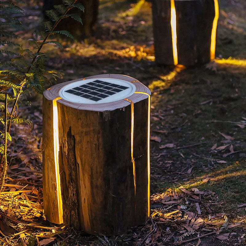 Modern Art Deco Solar Iron Resin Tree Stump LED Light