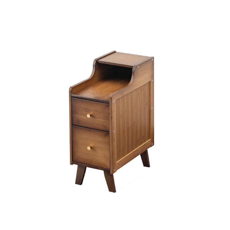 Japanese Rectangular Wood 2-Drawer End Table