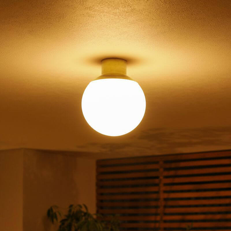 Japanese Round Ball Glass Brass Flush Ceiling Light