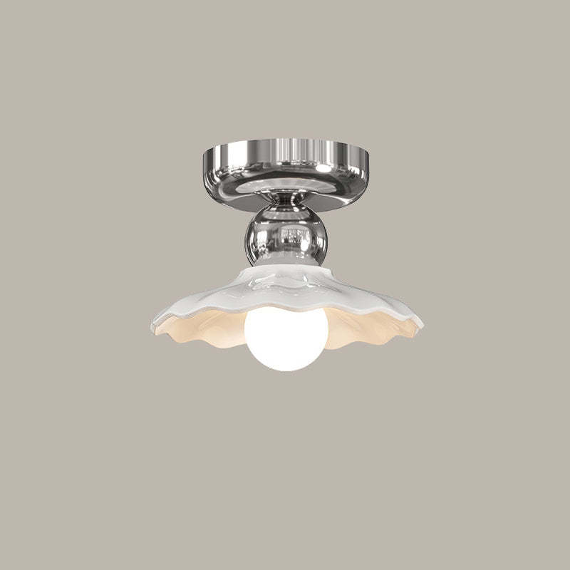 Modern Cream Iron Lace Round 1-Light Ceiling Light — C / Silver / 220V-240V For UK/AU