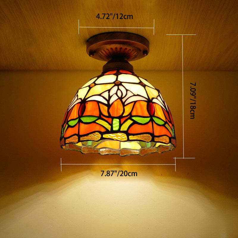 Traditional Tiffany Tulip Stained Ceiling Light