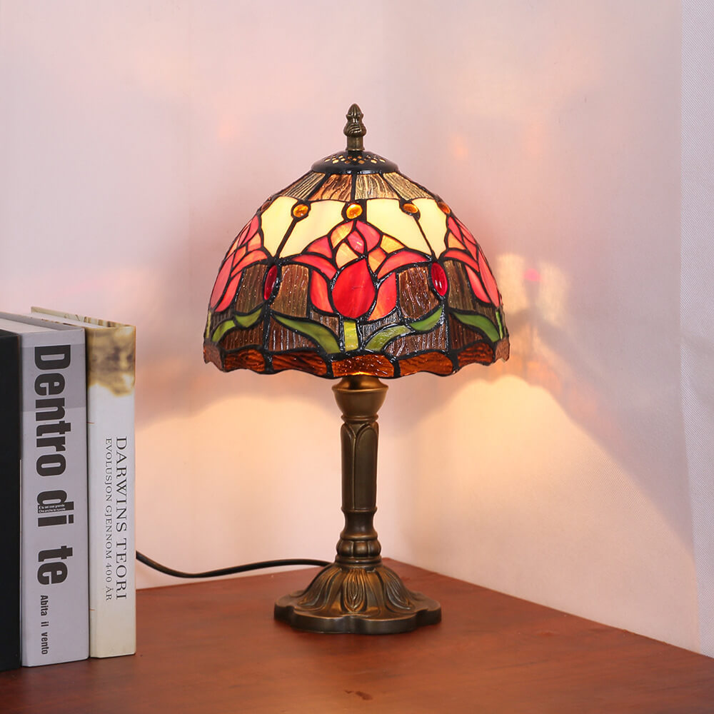Tiffany Rustic Tulip Stained Glass Table Lamp