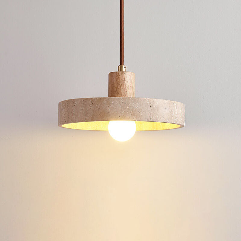 Walnut wood solid travertine pendant lighting - japanese — 220V-240V (UK/AU)