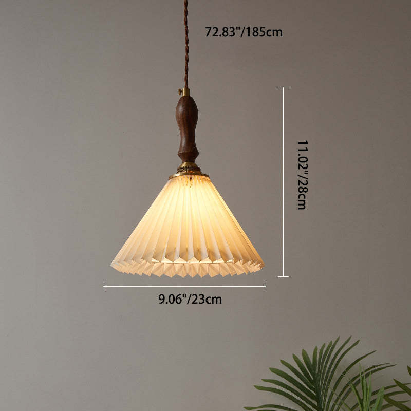 Vintage Pleated Fabric Conical Pendant Light — 220V-240V For UK/AU