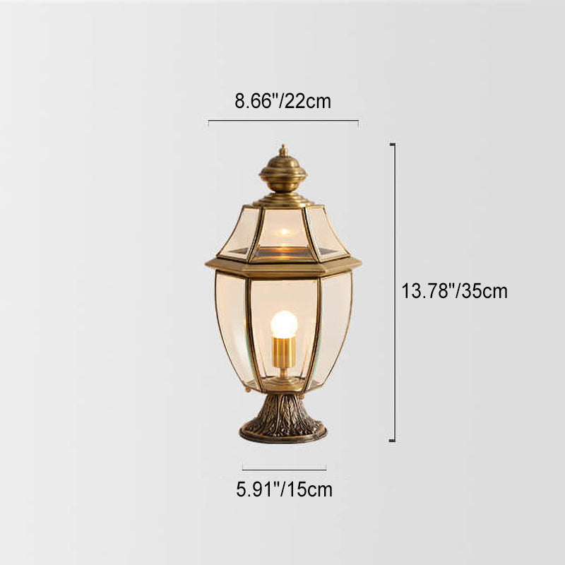 European Copper Clear Glass Lantern Post Landscape Light