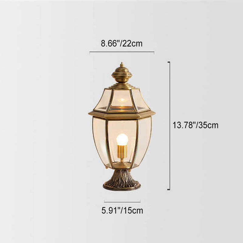 European Copper Clear Glass Lantern Post Landscape Light