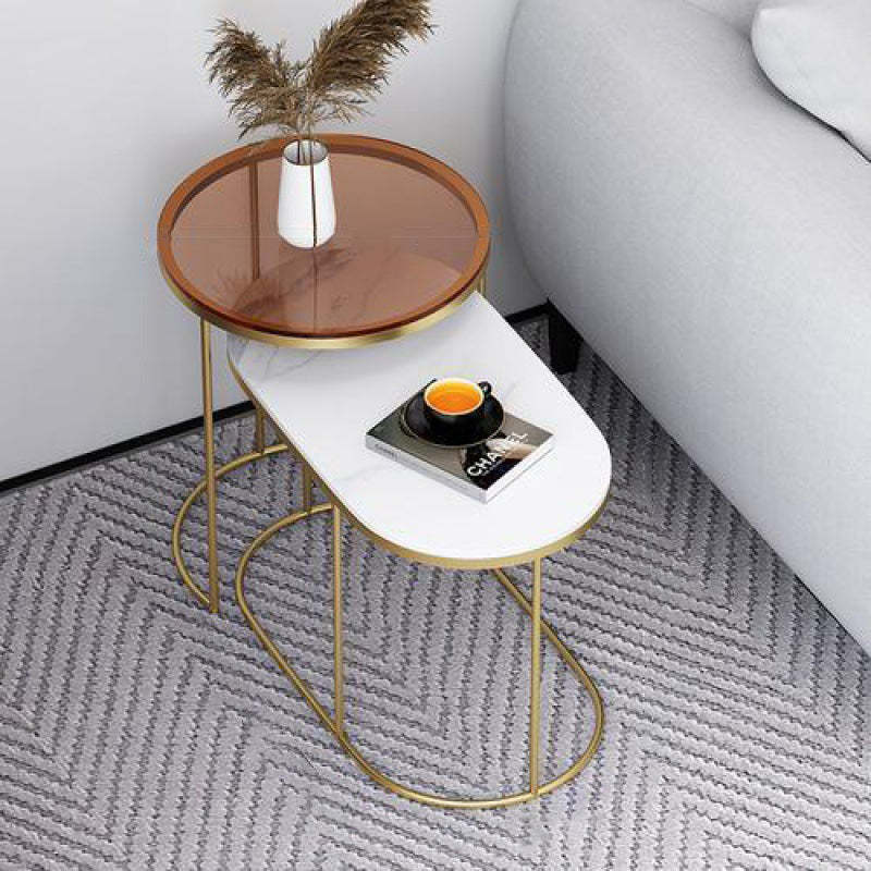 Black steel glass wood slab rock coffee tables - nordic