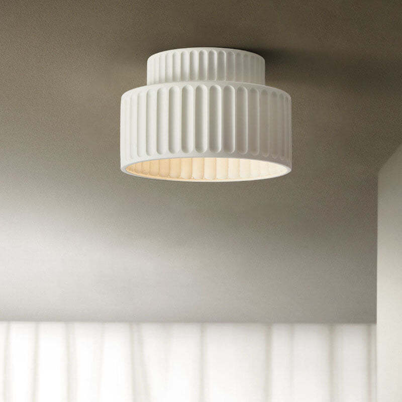 Nordic Cream Hand-Sculpted Stripes Round Flush Light