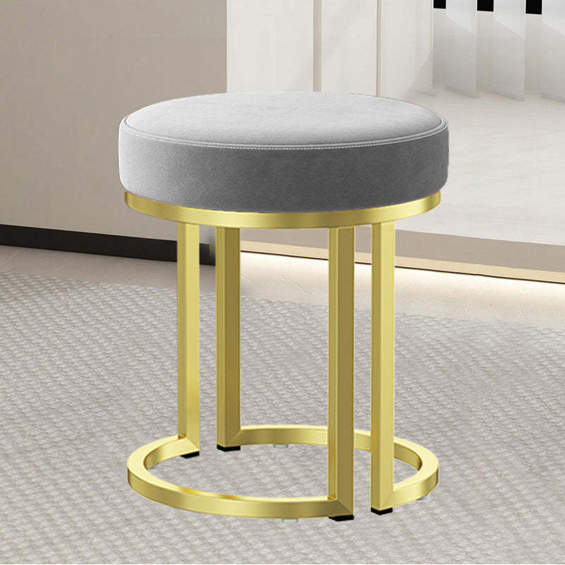 Modern Leather Velvet Iron Cylindrical Vanity Stool — Blue - Velvet
