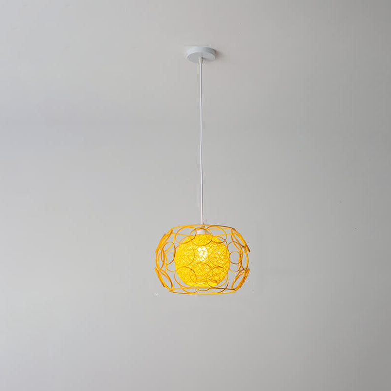 Nordic Woven Hemp Ball Iron Drum Pendant