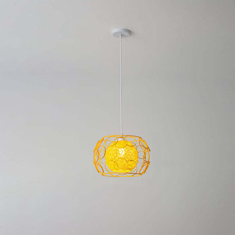 Nordic Woven Hemp Ball Iron Drum Pendant