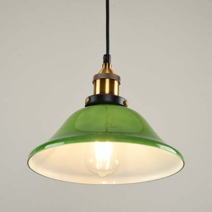 Contemporary Retro Emerald Green Flared Glass Shade 1-Light Pendant Light For Dining Room