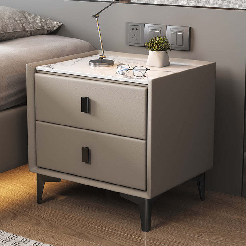 Modern Cubic Sintered Stone Solid Wood Nightstand — White