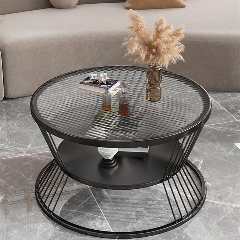 Modern Tempered Glass 2-Tier Coffee Table — Black Frame - Clear Tempered Glass