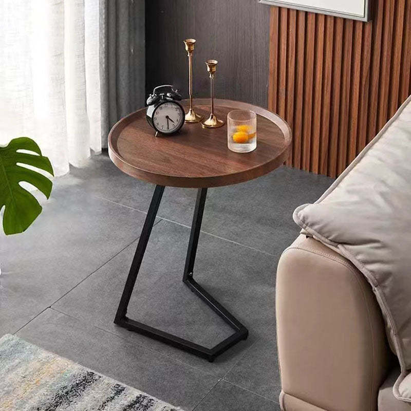 Modern Round Engineered Wood Iron Movable End Table — Black / White
