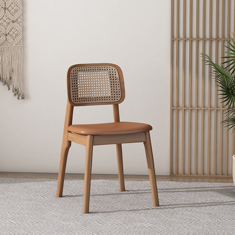 Japanese Wood Leather Four-Leg Dining Chair — A / Honey Color
