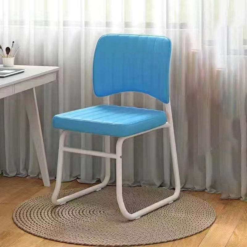 Minimalist PU Leather Stackable Desk Chair — White Legs + Blue Seat
