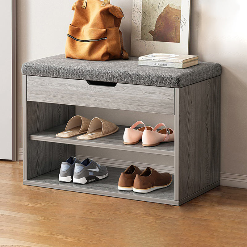 Minimalist Fabric PU Leather Wood 3-Tier Shoe Rack
