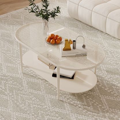 Retro Elliptical Woven Glass Iron Coffee Table — B - Black