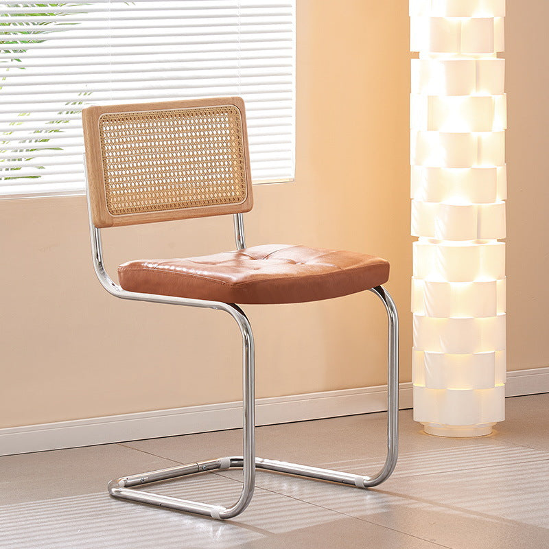 Vintage Rattan Leather Iron Armchair