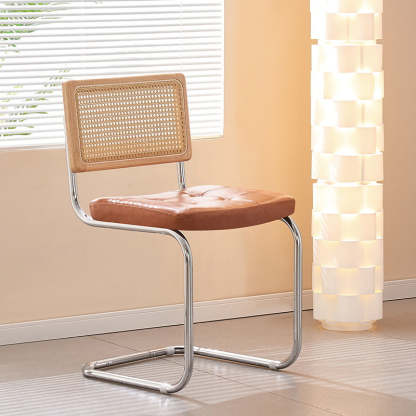 Vintage Rattan Leather Iron Armchair