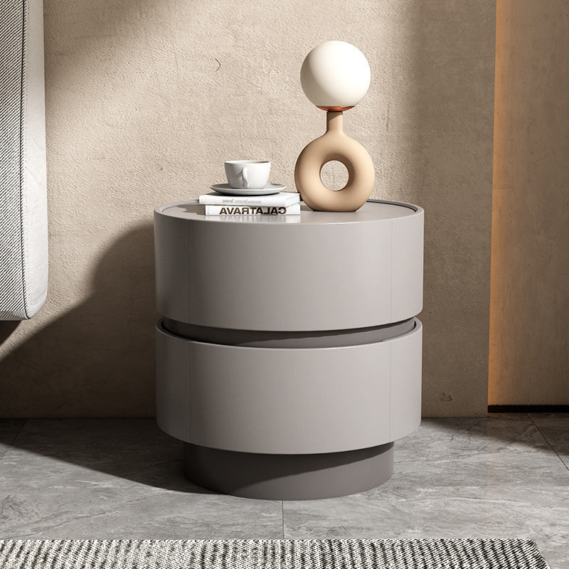 Minimalist Cylinder Wood 2-Drawer Nightstand — Light Gray & Dark Gray