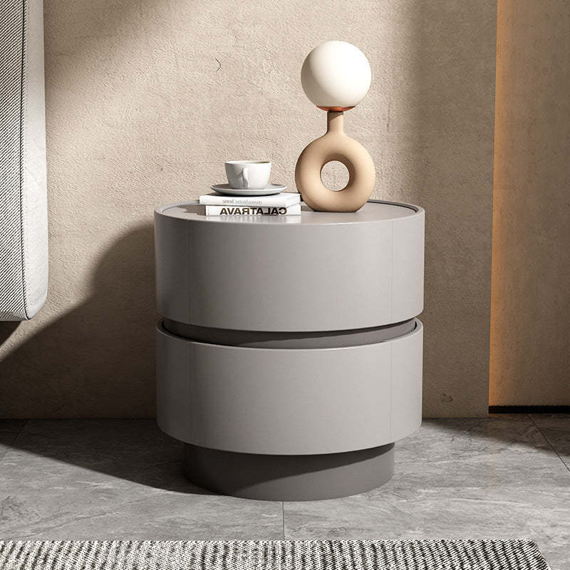 Minimalist Cylinder Wood 2-Drawer Nightstand — Light Gray & Dark Gray