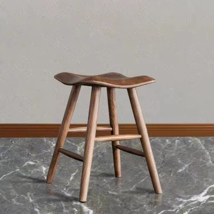 Nordic Ash Wood Square Vanity Stool — Walnut Color