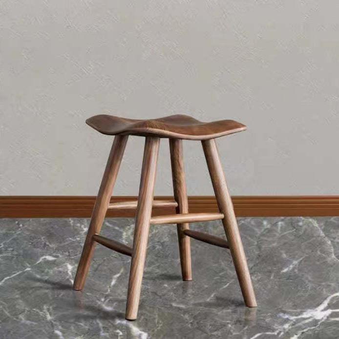 Nordic Ash Wood Square Vanity Stool — Walnut Color