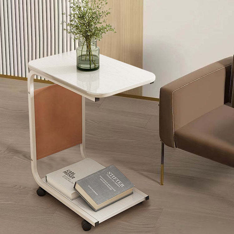 Minimalist Steel Side Table on Wheels — Black