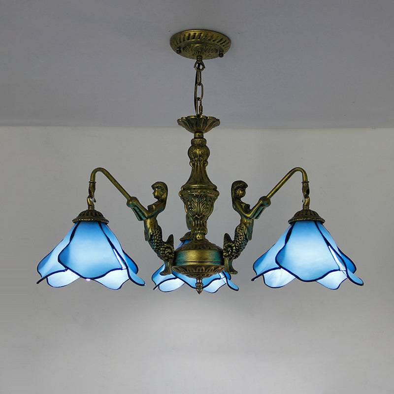 Traditional Tiffany Floral Iron Glass Chandelier