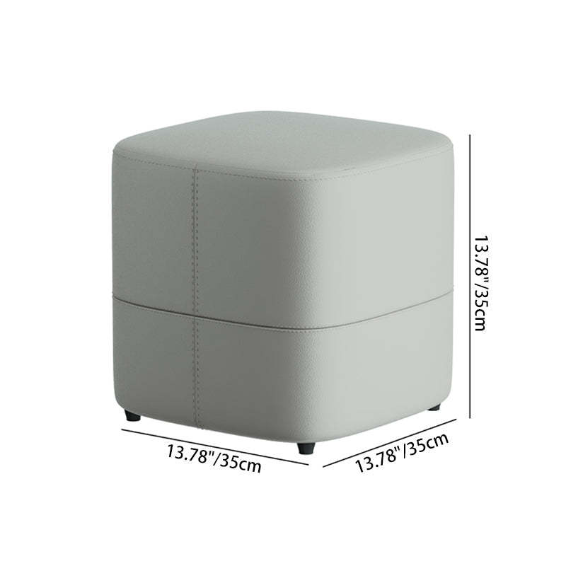 Minimalist Microfiber Leather Solid Wood Low Stool — Khaki Color
