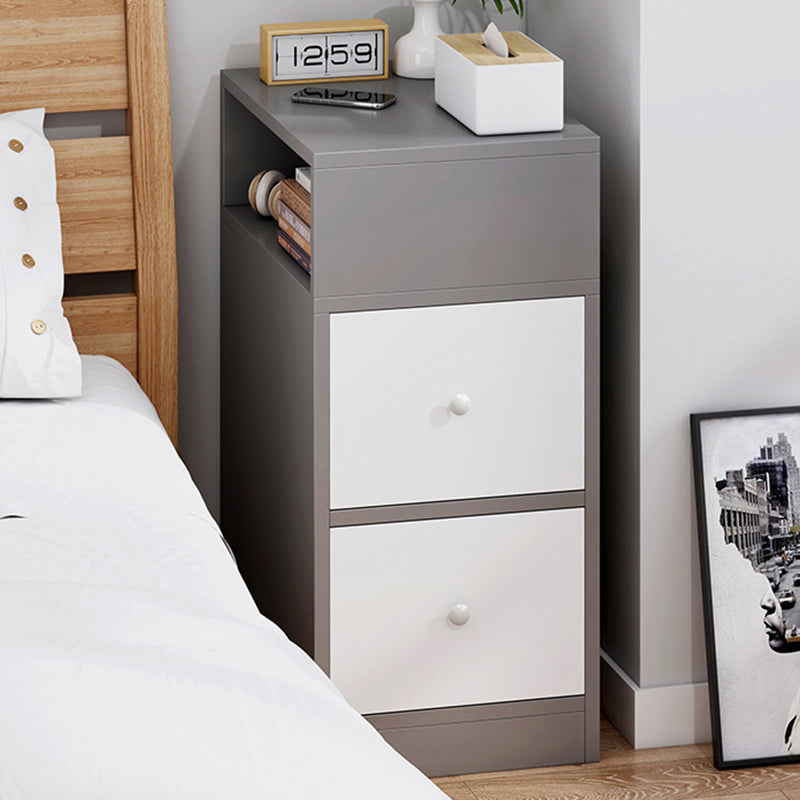 Scandinavian Artificial Panel 2-Drawer Nightstand — Gray
