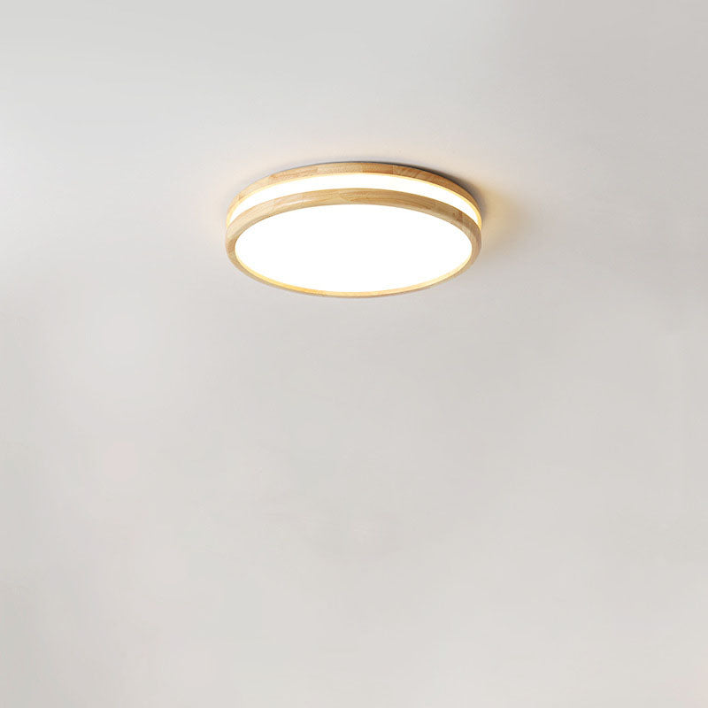 Japanese Round Wooden Slim LED Flush Mount Light — White Light (5000K) / 220V-240V For UK/AU