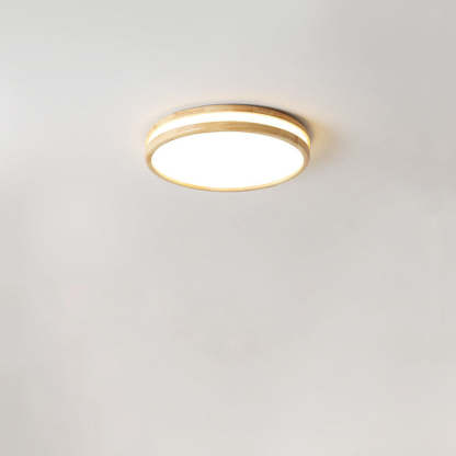 Japanese Round Wooden Slim LED Flush Mount Light — White Light (5000K) / 220V-240V For UK/AU