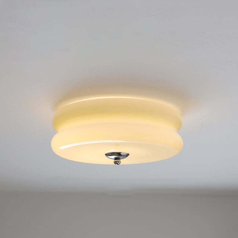 French Minimalist Cream Glass Round LED Flush Mount Light