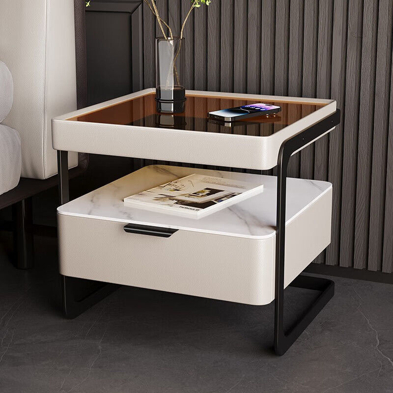 Minimalist Glass Nightstand 1-Drawer — Light Gray - Without Fingerprint Lock