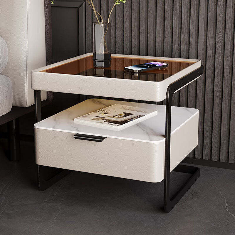 Minimalist Glass Nightstand 1-Drawer — Light Gray - Without Fingerprint Lock