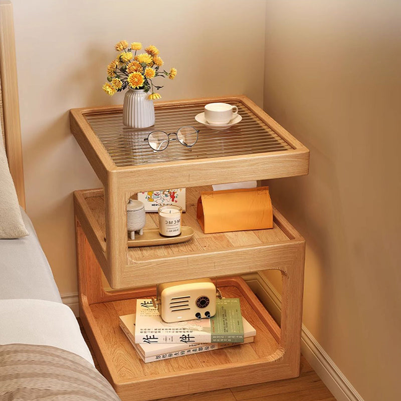Vintage Glass Wood 3-Tier End Table — White